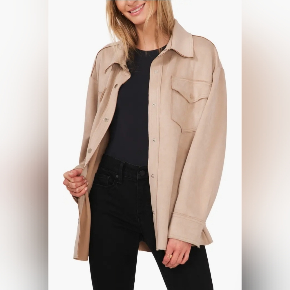 Snap Front Faux Suede Shacket